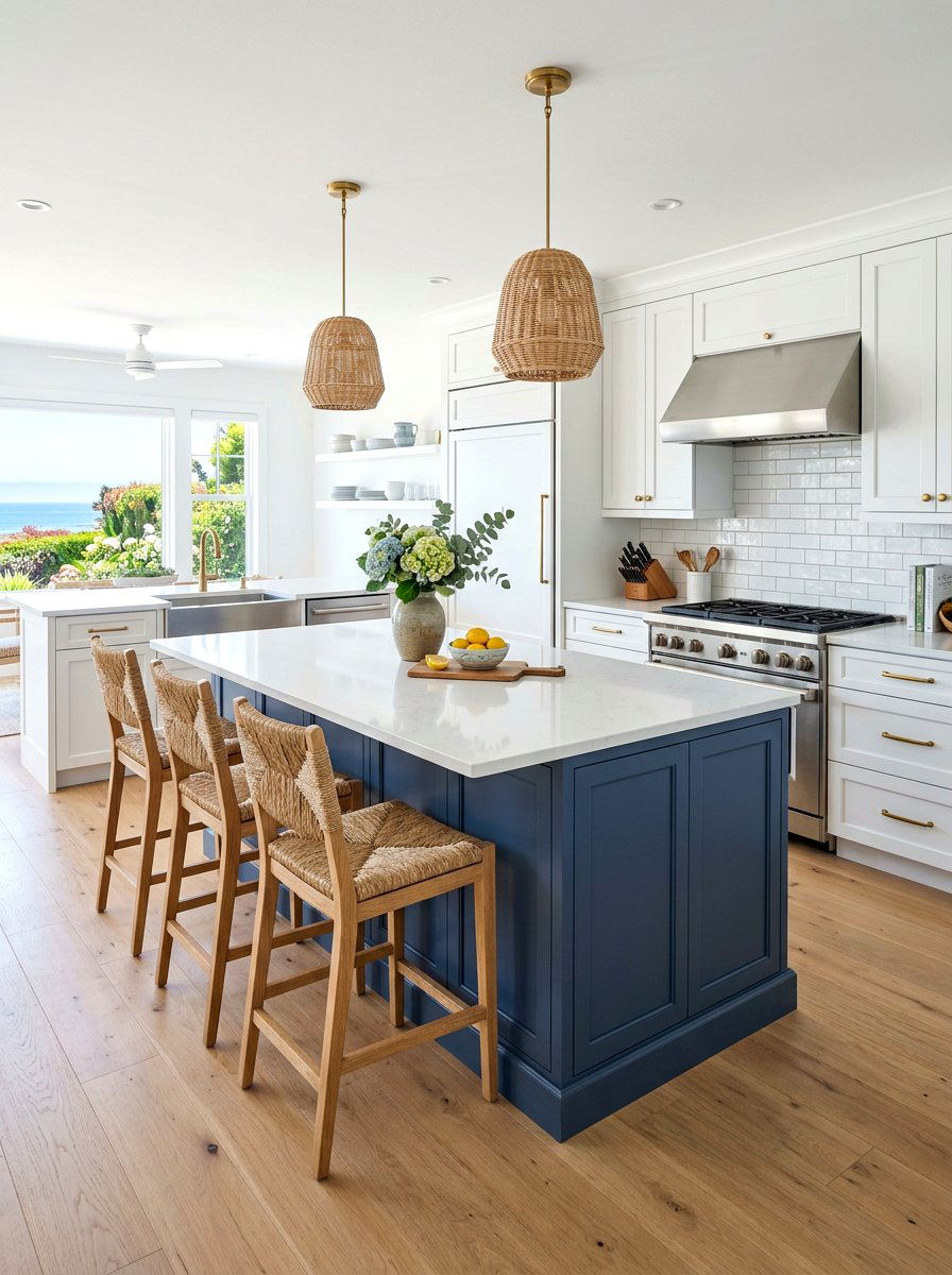 Coastal Blue Island Kitchen - 30 California casual kitchen ideas