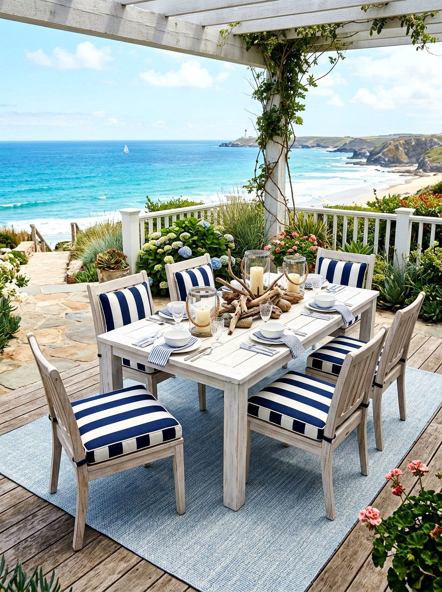Coastal Blue Patio - 30 summer dinner party patio ideas
