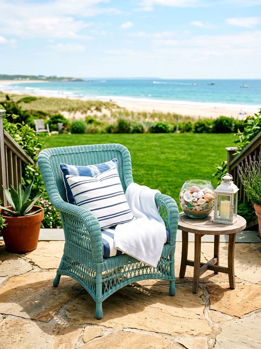 Coastal Blue Rattan Chair - 30 cocoon patio chair ideas
