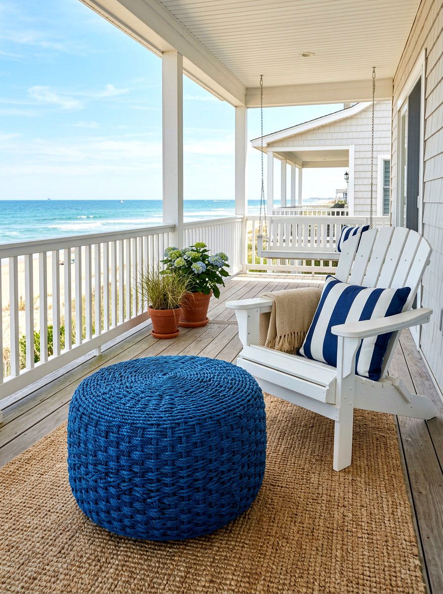 Coastal Blue Rope Ottoman - 30 outdoor pouf ideas