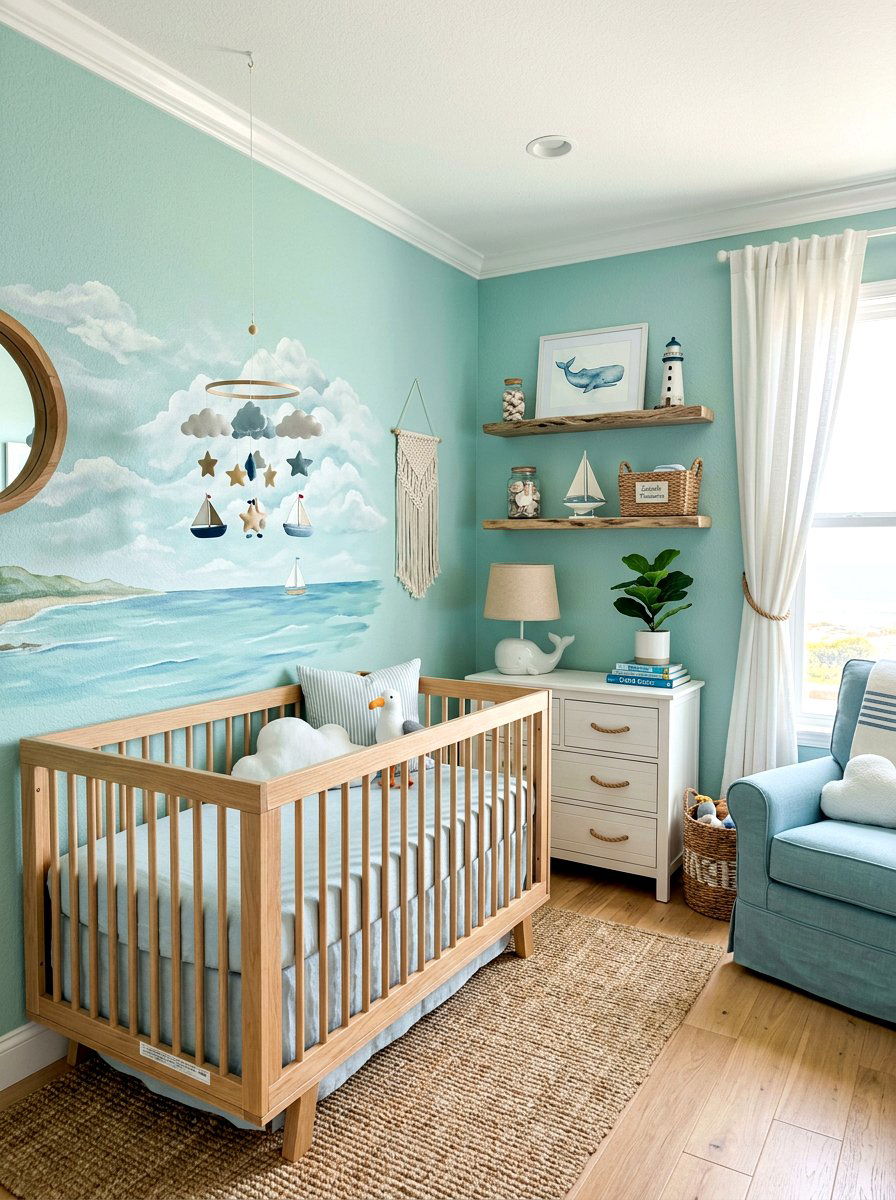 Coastal Blue Sea Cloud Nursery - 30 cloud nursery ideas