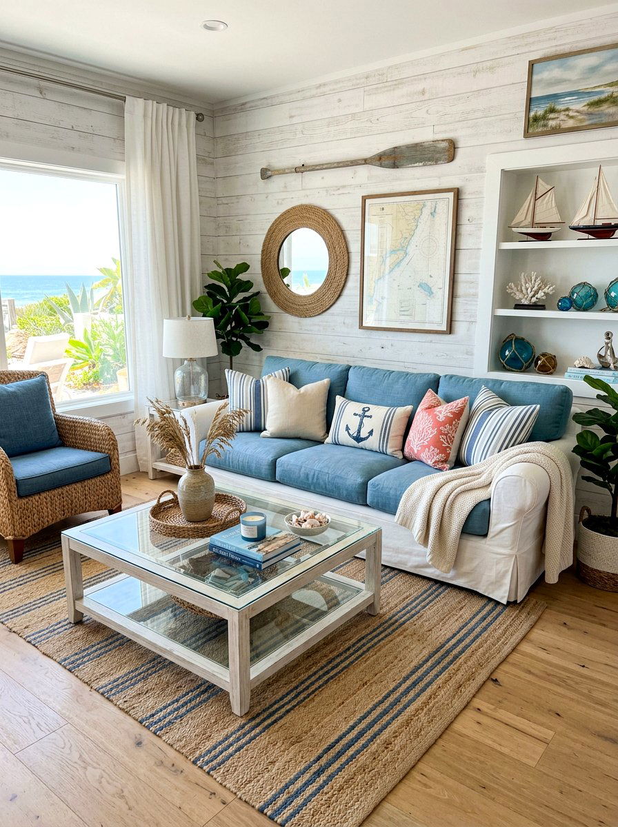 Coastal Blue Slipcovered Sofa - 30 slipcovered sofa ideas
