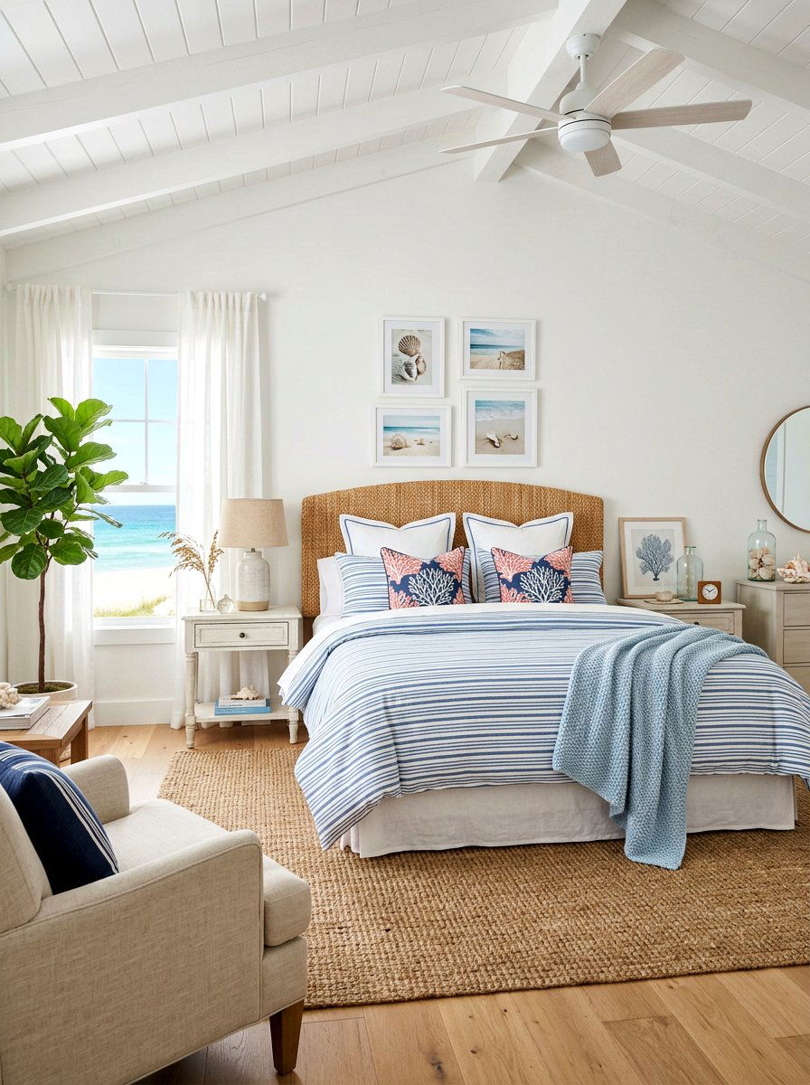 Coastal Blue Striped Duvet - 30 elevated bed styling bedroom ideas