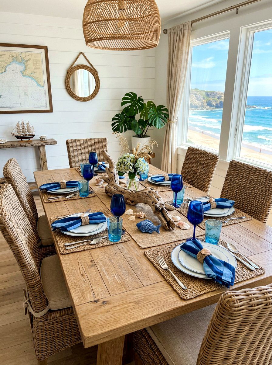 Coastal Blue Tablescape - 30 casual dinner table ideas
