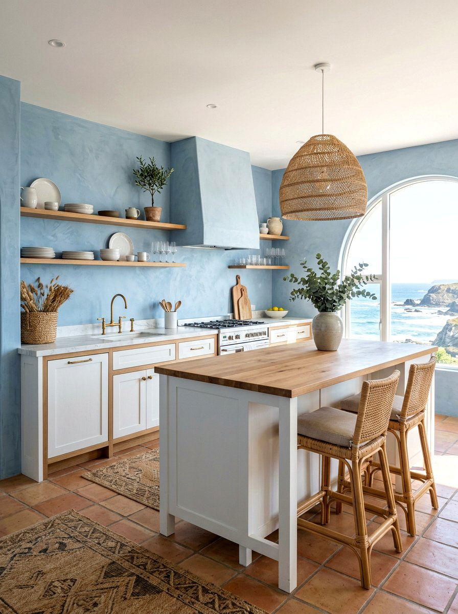 Coastal Blue Tadelakt Kitchen - 30 tadelakt kitchen ideas