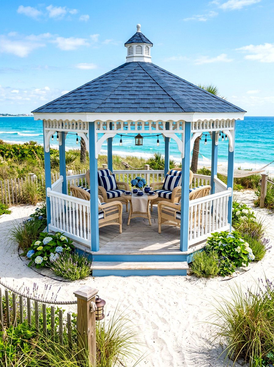 Coastal Blue Tea Gazebo - 30 garden tea gazebo ideas