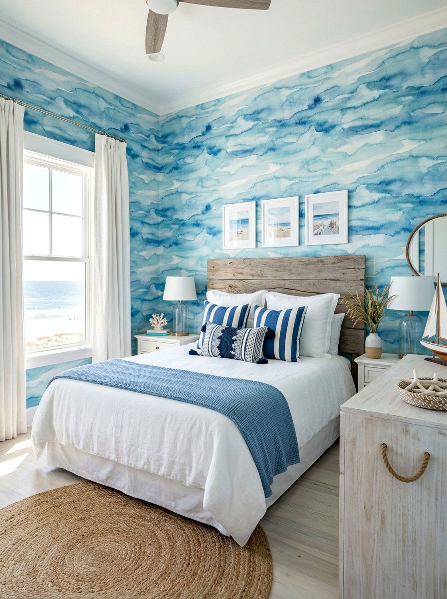 Coastal Blue Wallpaper - 30 bedroom wallpaper accent ideas
