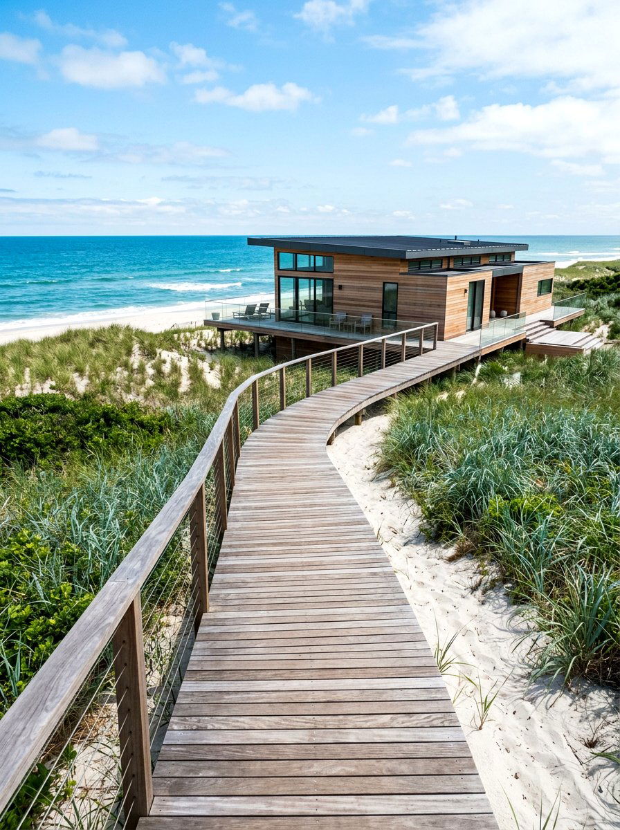 Coastal Boardwalk Wood Path - 30 front garden path ideas