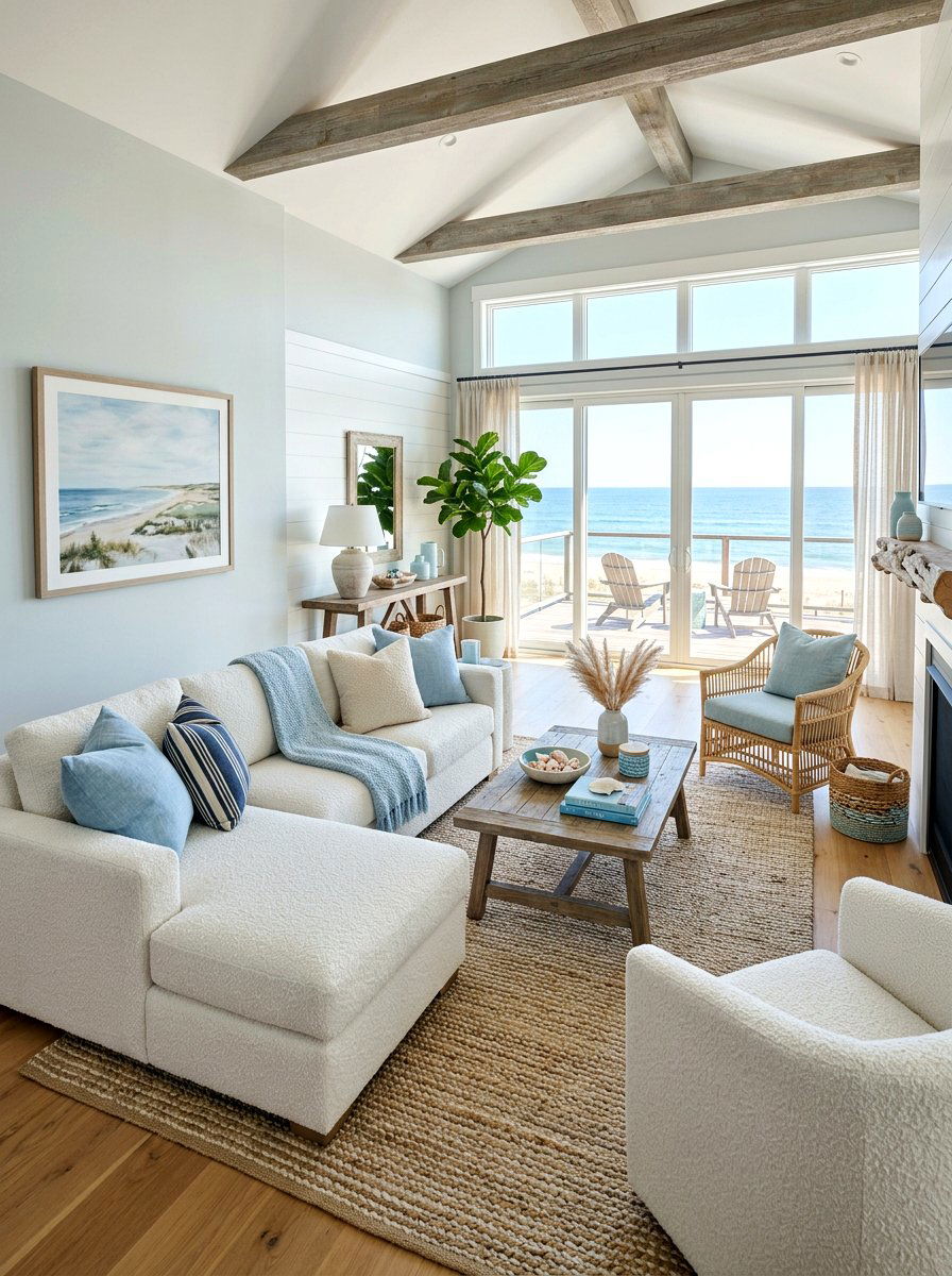 Coastal Boucle Living Area - 30 boucle living room ideas