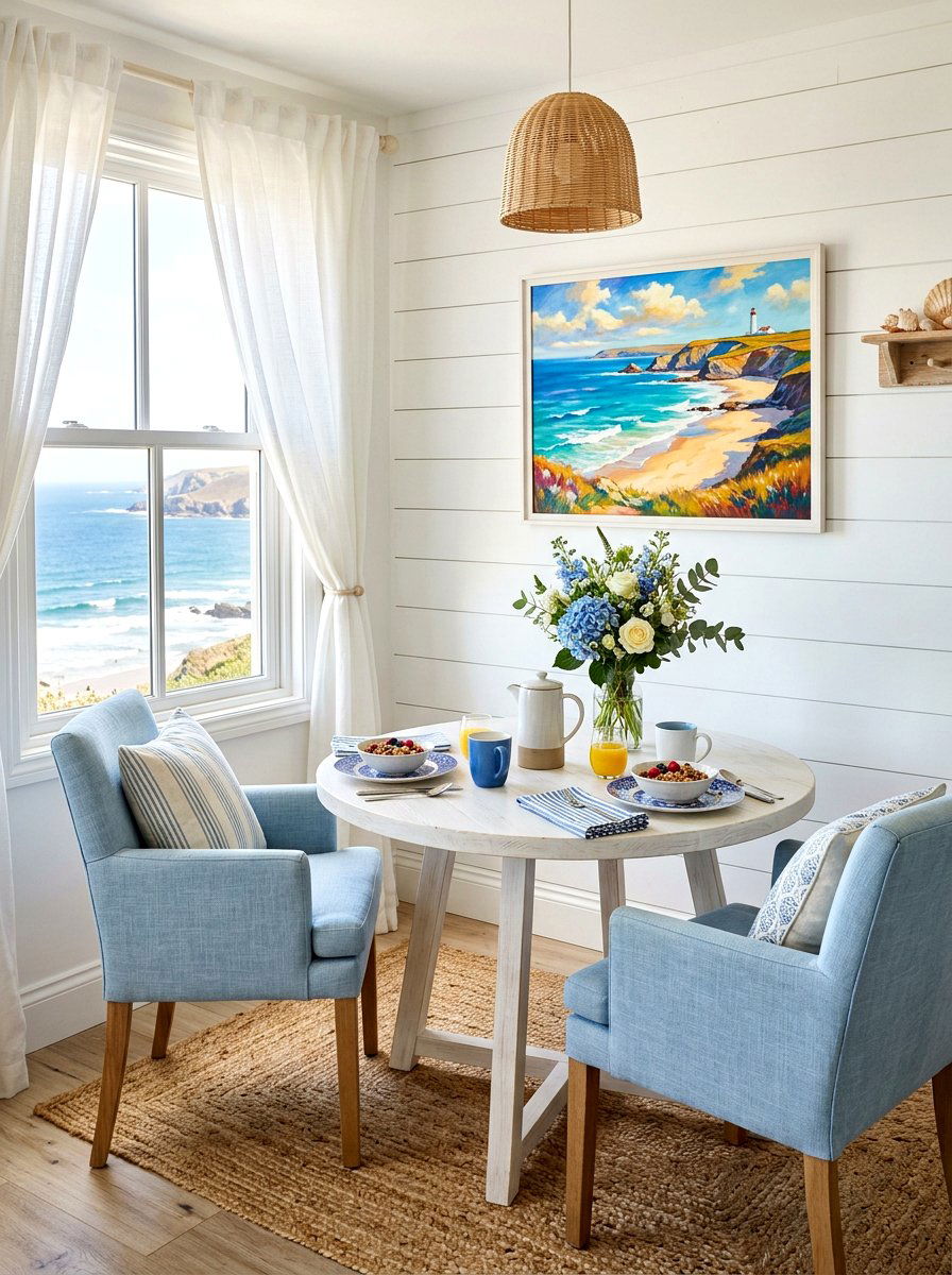 Coastal Breakfast Nook - 30 tiny dining nook apartment ideas