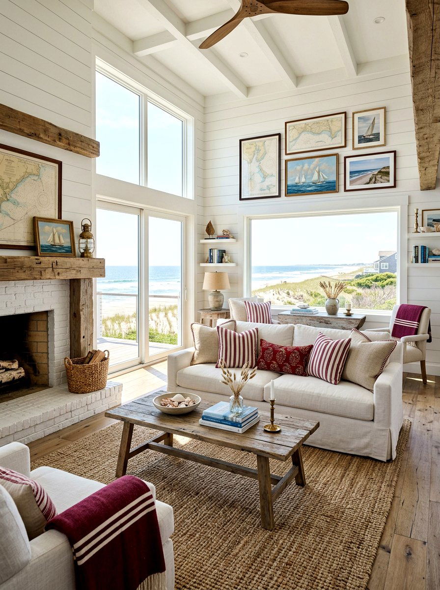 Coastal Burgundy Vibe - 30 burgundy living room ideas