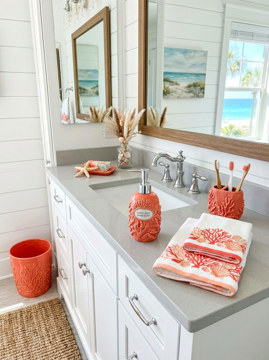 Coastal Coral Bathroom Accessories - 30 coral bathroom decor ideas