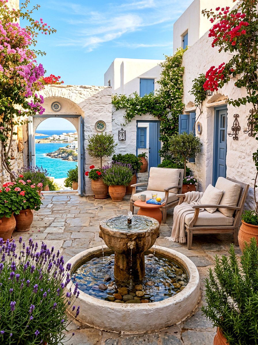 Coastal Courtyard With Water Feature - 30 coastal backyard ideas