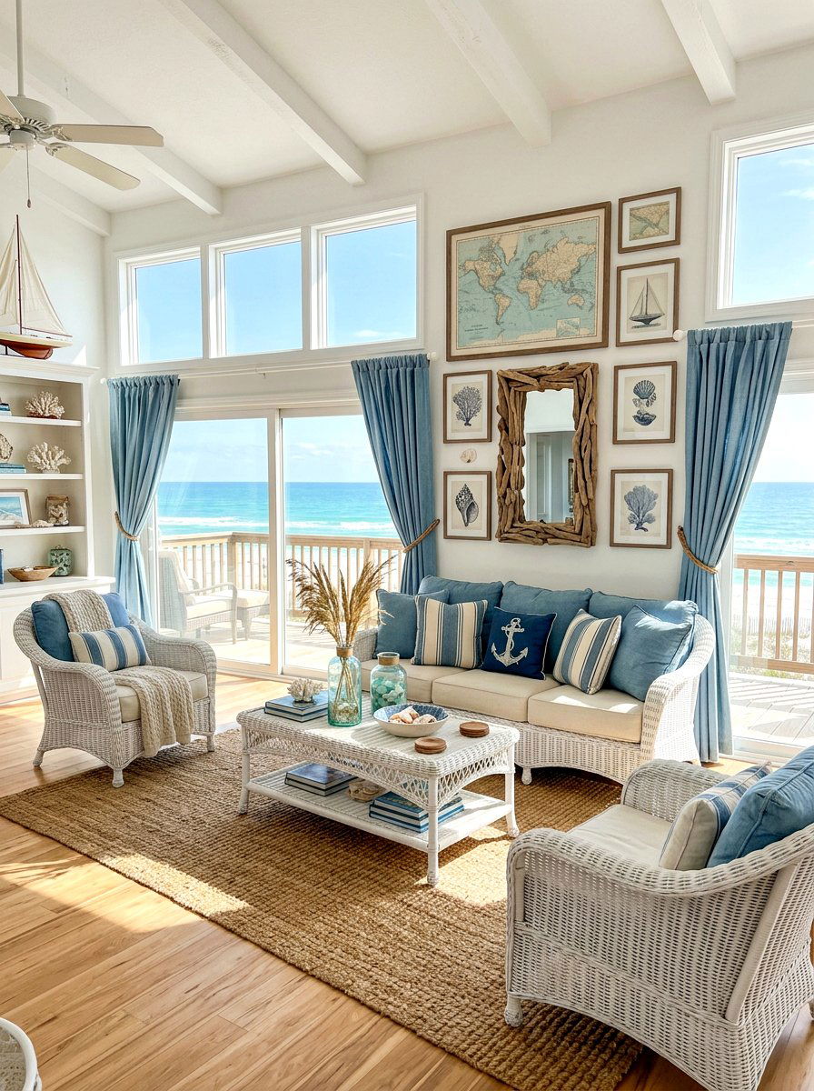 Coastal Denim Blue Living Room - 30 denim blue living room ideas