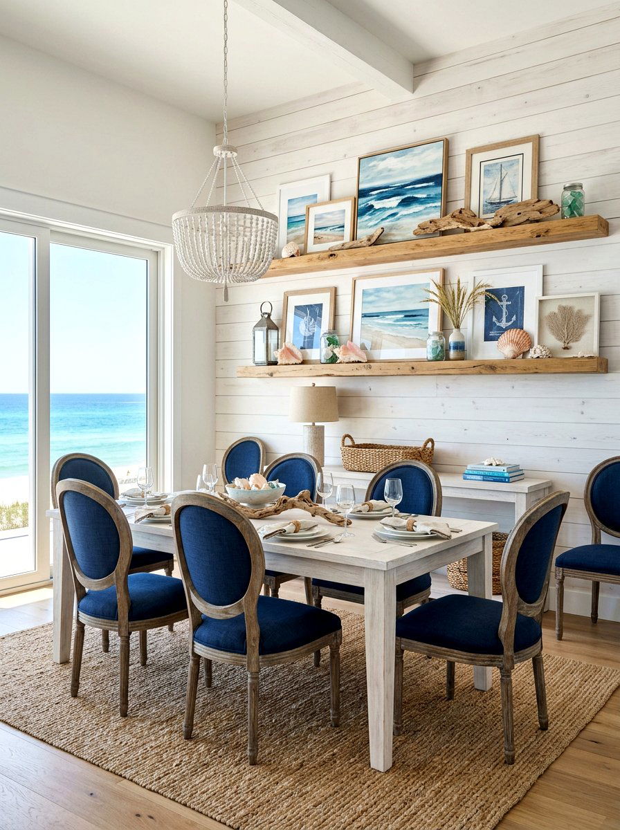 Coastal Dining Room Art Shelf - 30 dining room picture ledge ideas