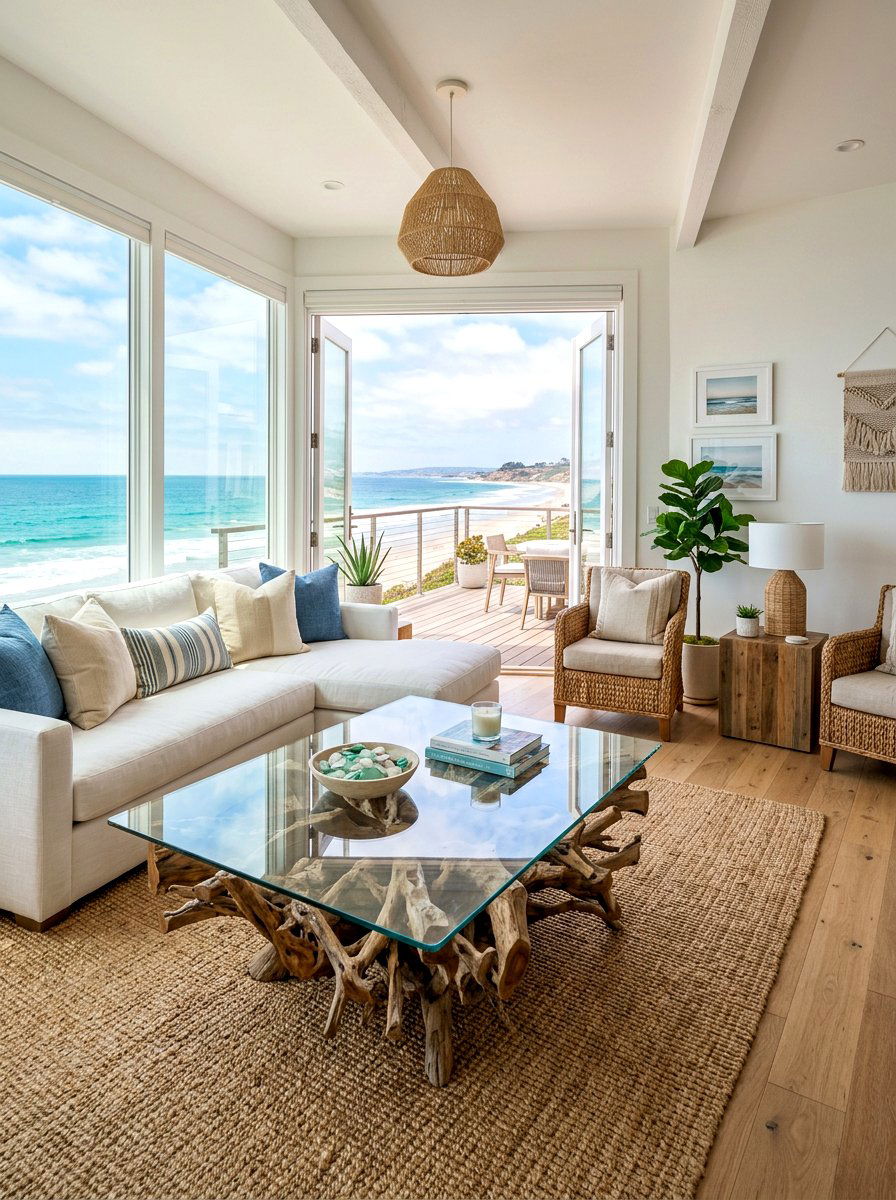 Coastal Driftwood Coffee Table - 30 coastal home decor ideas