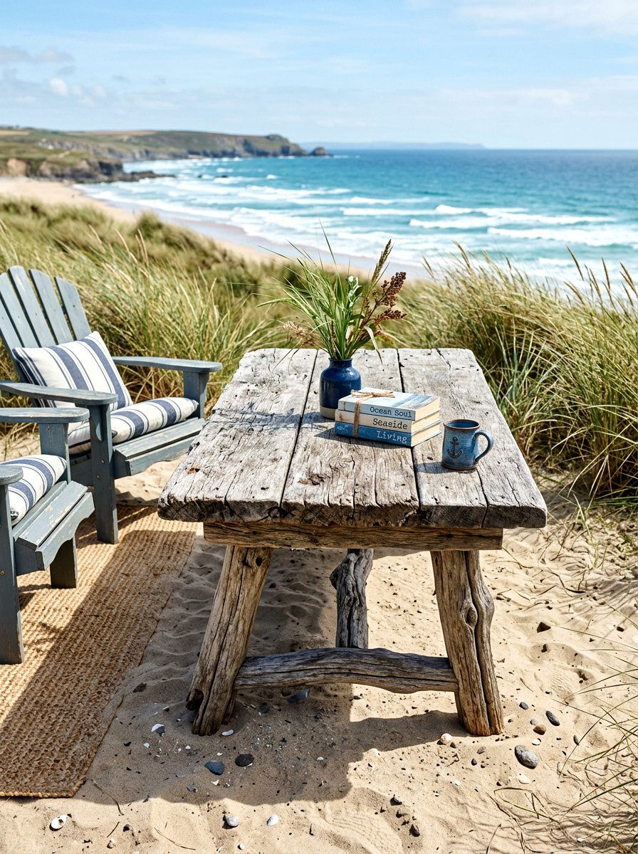 Coastal Driftwood Garden Table - 30 garden dinner table ideas