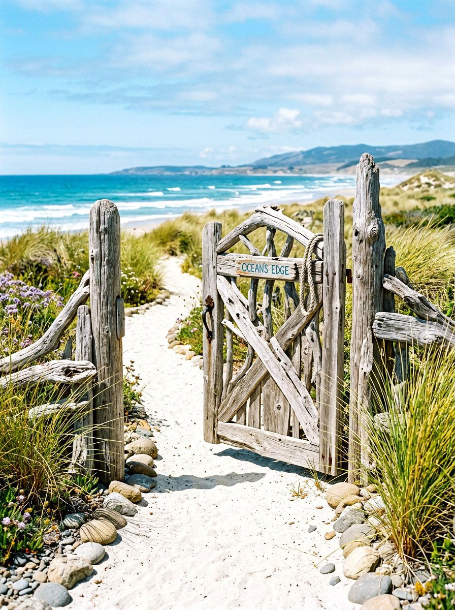 Coastal Driftwood Gate - 30 garden gate entrance ideas