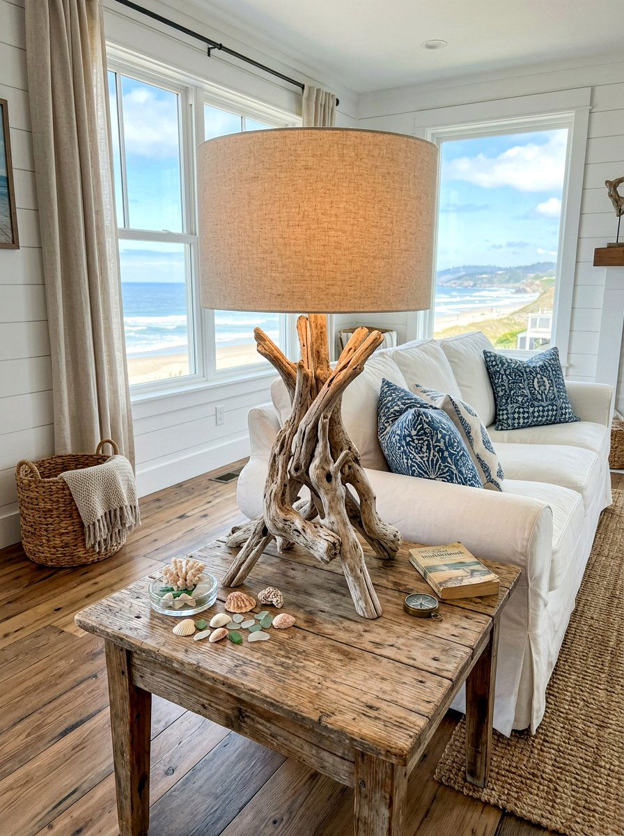 Coastal Driftwood Lamp - 30 foyer lamp styling ideas