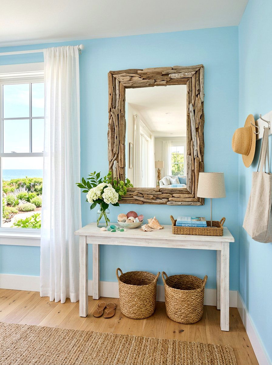Coastal Driftwood Mirror Foyer - 30 antique mirror foyer ideas