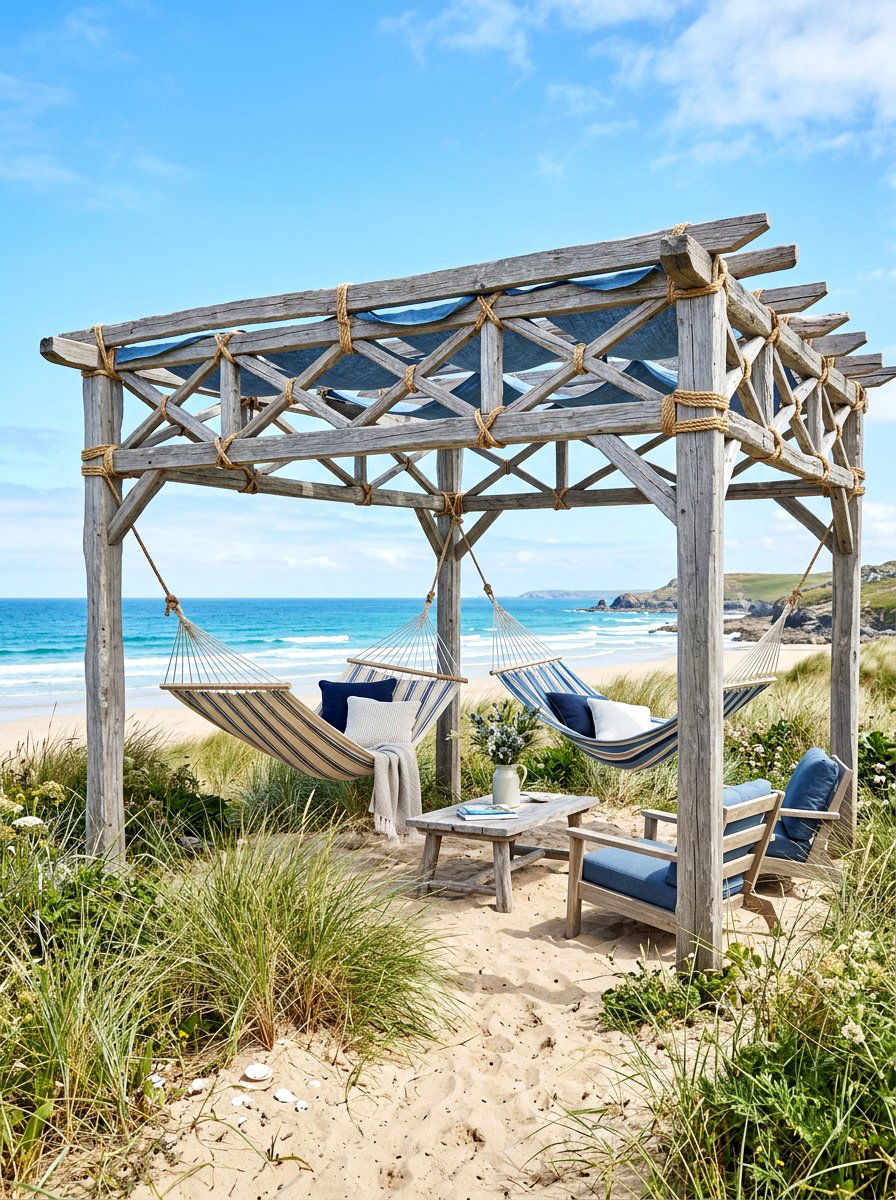 Coastal Driftwood Pergola - 30 freestanding pergola ideas