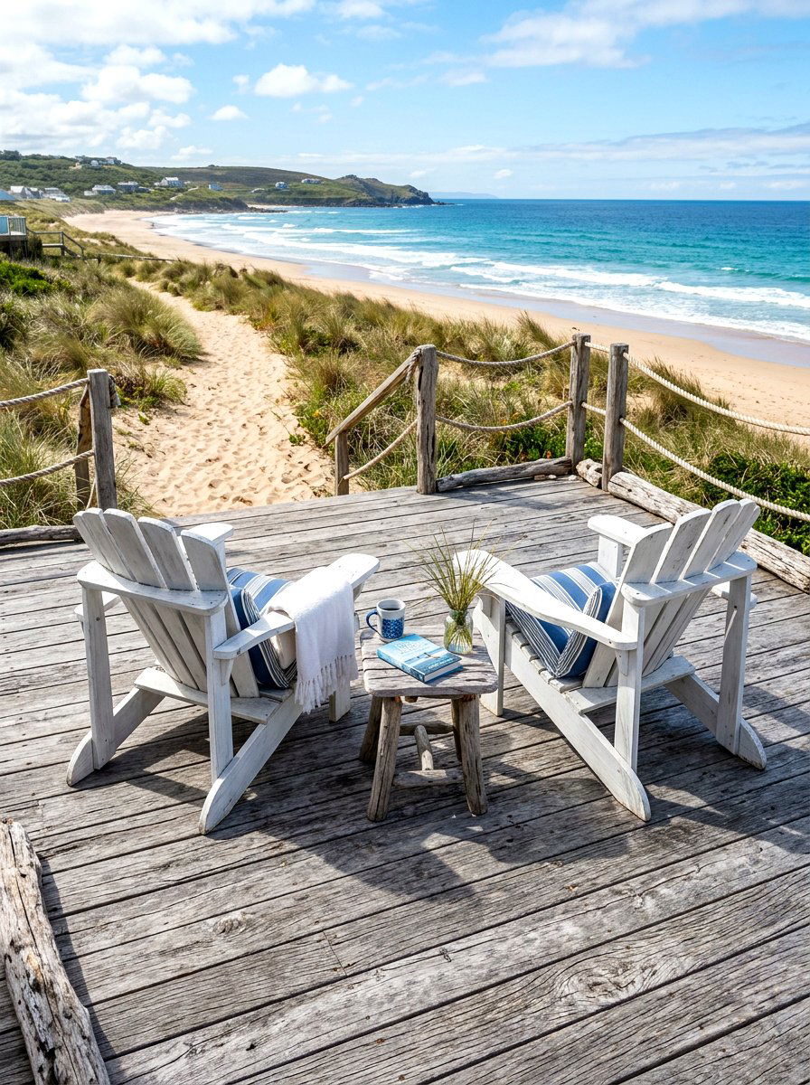 Coastal Driftwood Style Deck - 30 warm wood patio lounge ideas