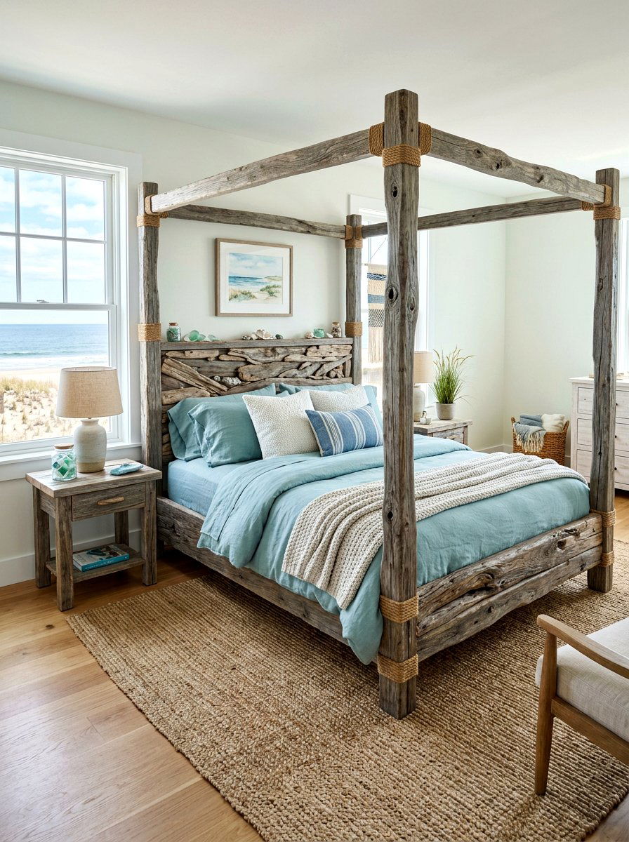 Coastal Driftwood Style Poster Bed - 30 four poster bed ideas