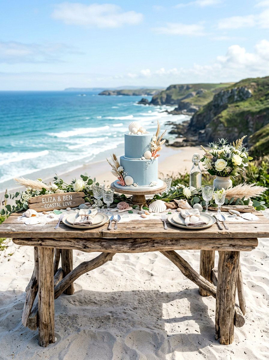 Coastal Driftwood Table - 30 cake table decor ideas