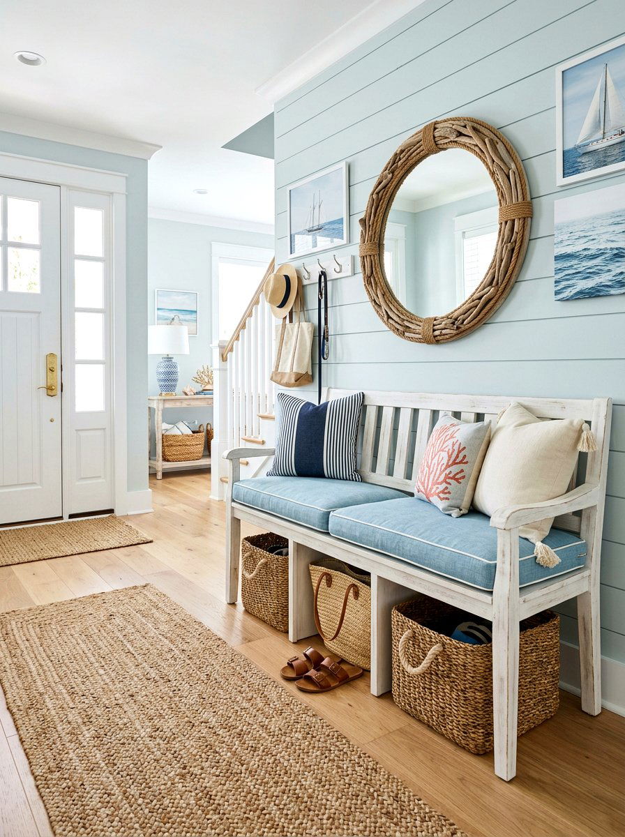 Coastal Entryway Bench - 30 foyer bench seating ideas
