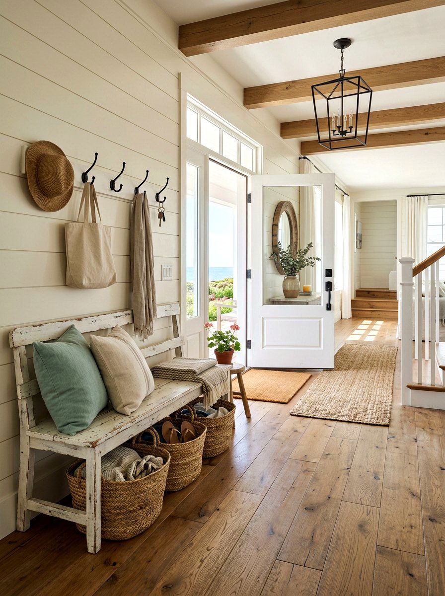 Coastal Farmhouse Foyer - 30 coastal entryway ideas
