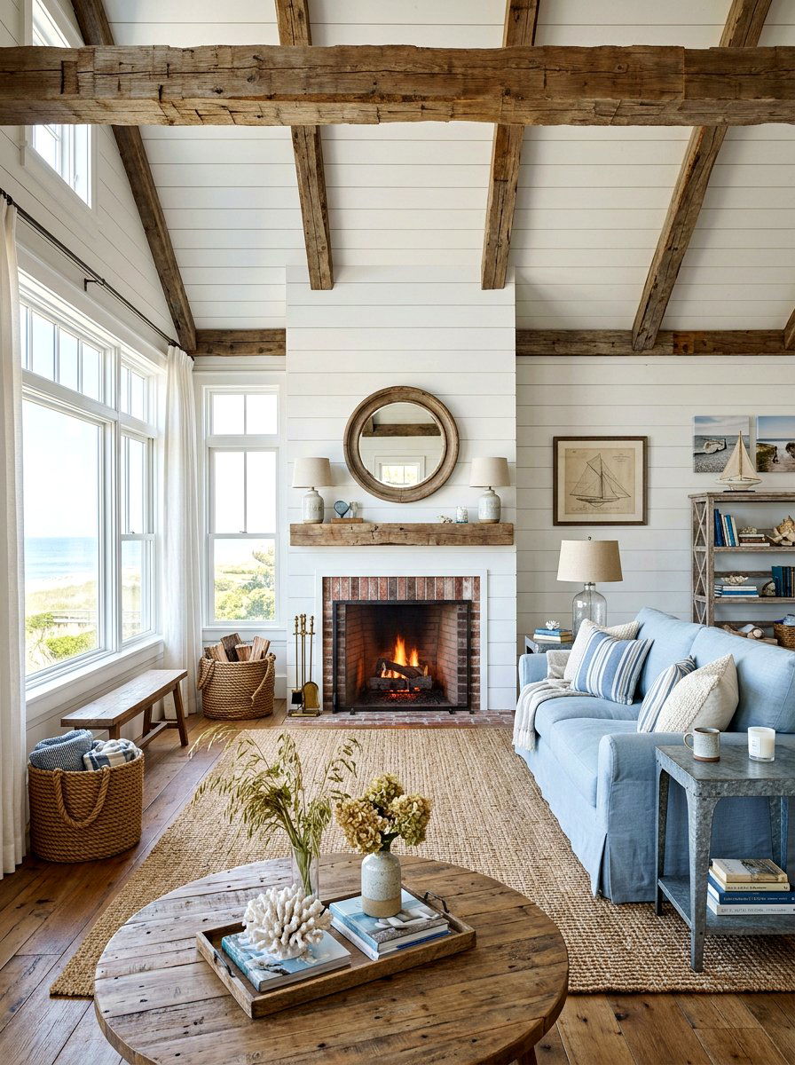 Coastal Farmhouse Living Room - 30 ocean inspired living room ideas