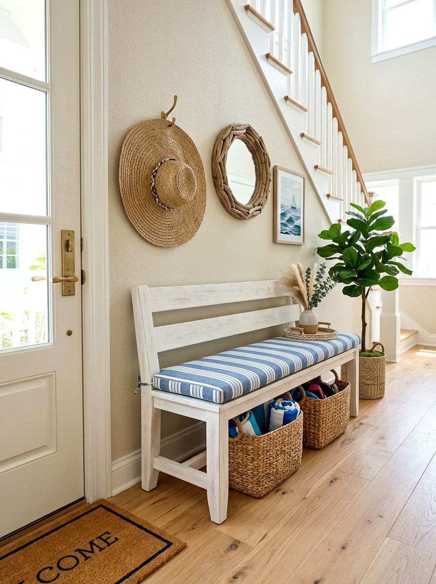 Coastal Foyer Bench - 30 warm welcome entryway ideas