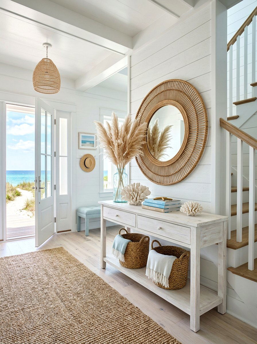 Coastal Foyer Console - 30 layered entry table ideas