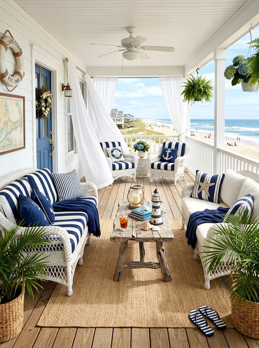 Coastal Front Porch Lounge - 30 porch lounge ideas