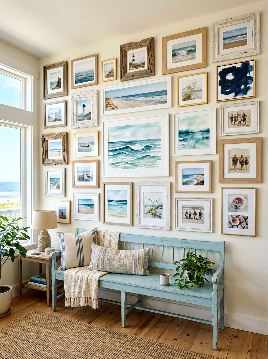 Coastal Gallery Wall - 30 coastal entryway ideas