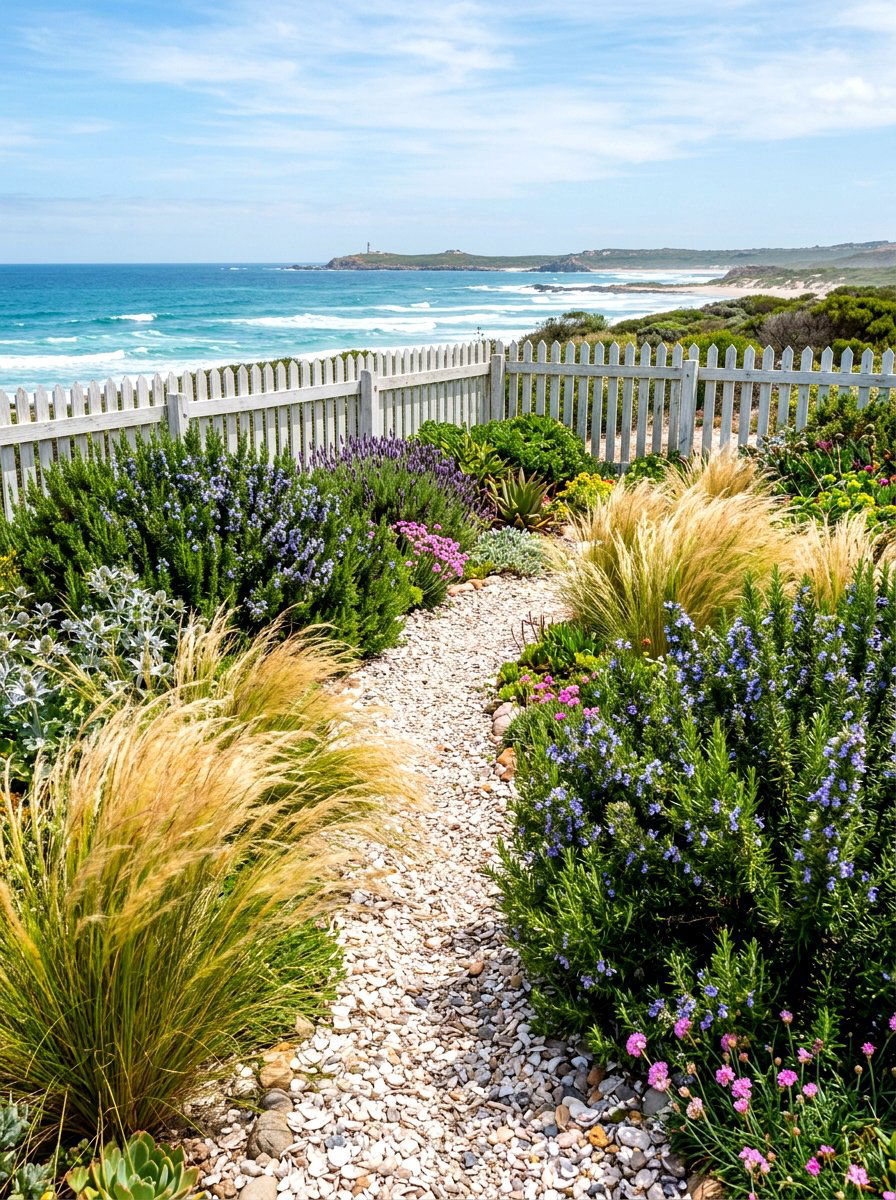 Coastal Garden Theme - 30 fence line landscaping ideas