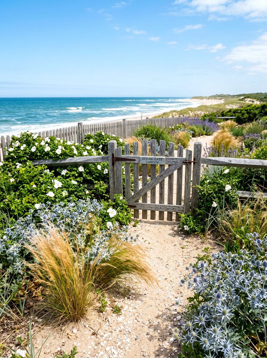 Coastal Gate Garden - 30 front gate flower bed ideas