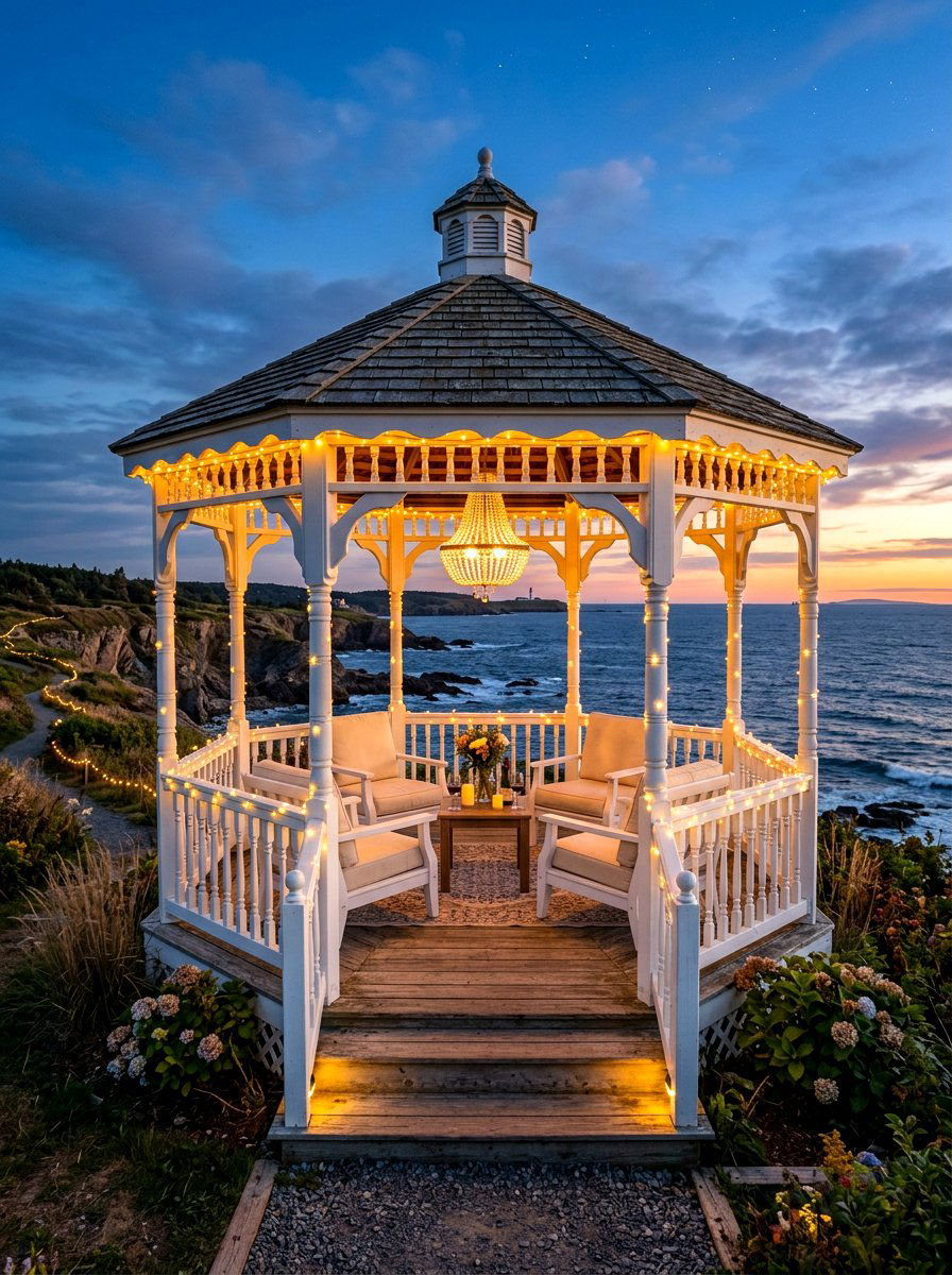 Coastal Gazebo With Lighting - 30 coastal backyard ideas