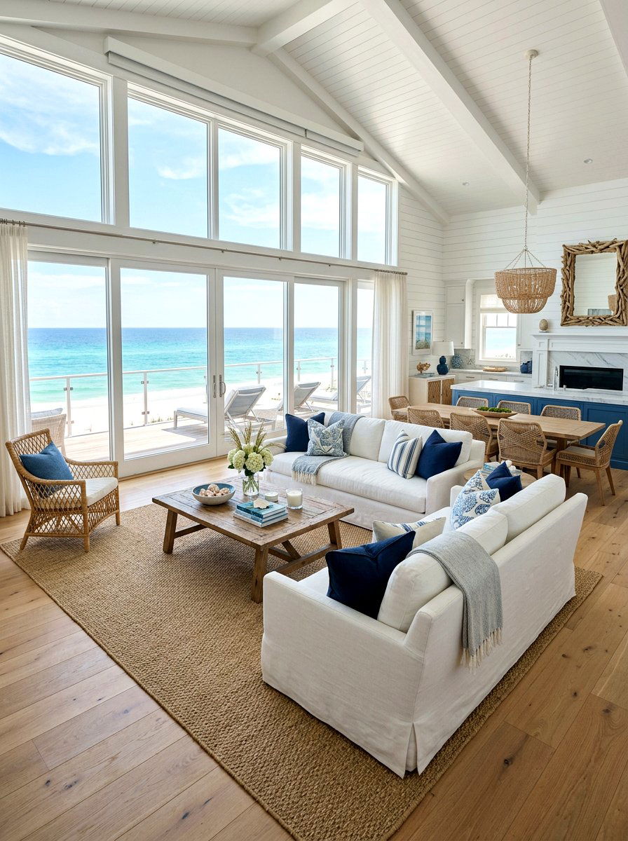 Coastal Great Room Blue Accents - 30 great room ideas