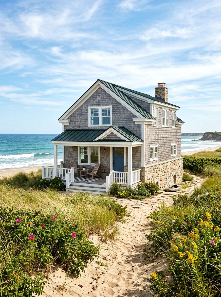 Coastal Home With Weathered Wood And Fieldstone - 30 stone and wood exterior ideas