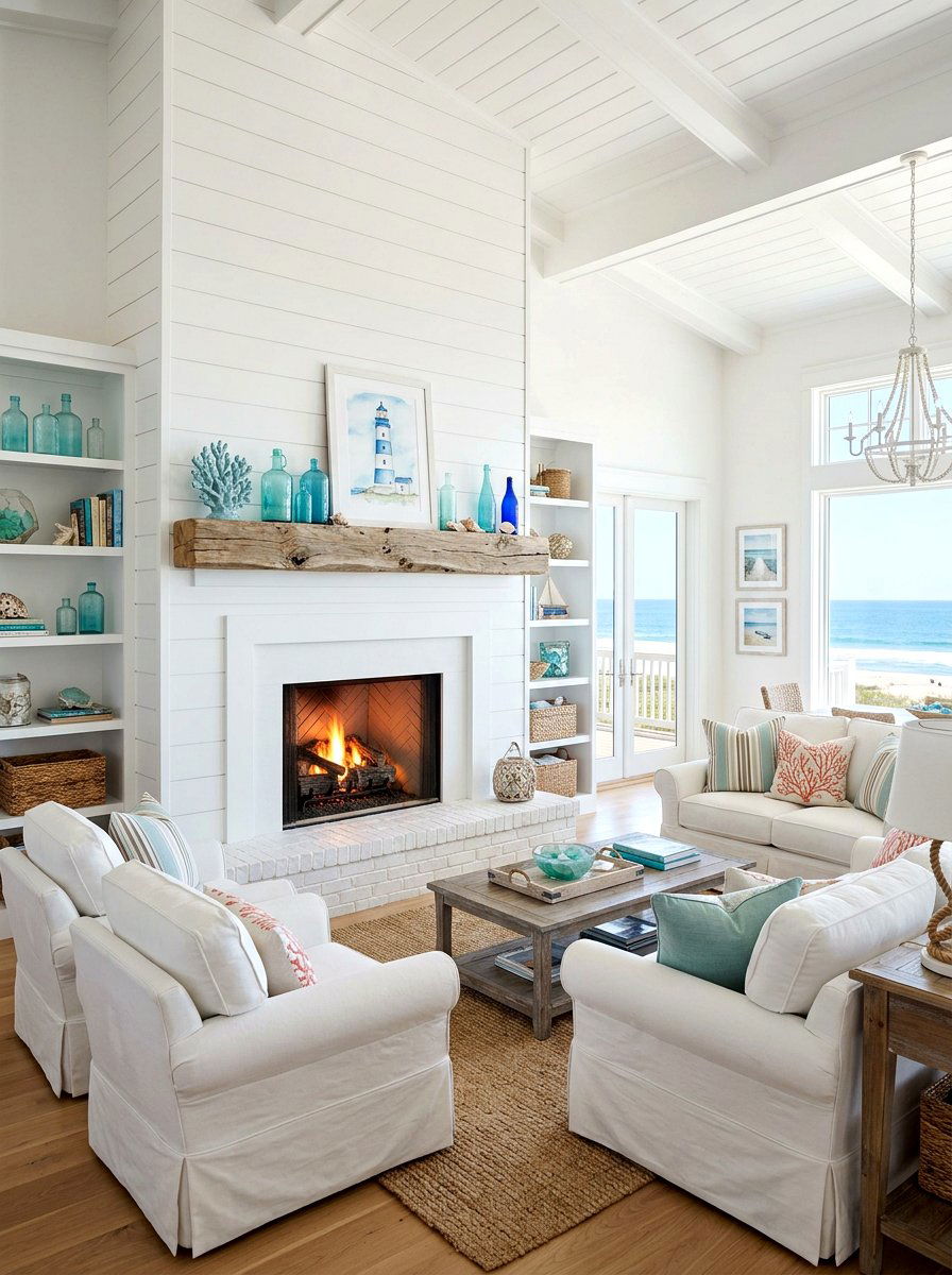 Coastal Inspired Space - 30 basement fireplace ideas