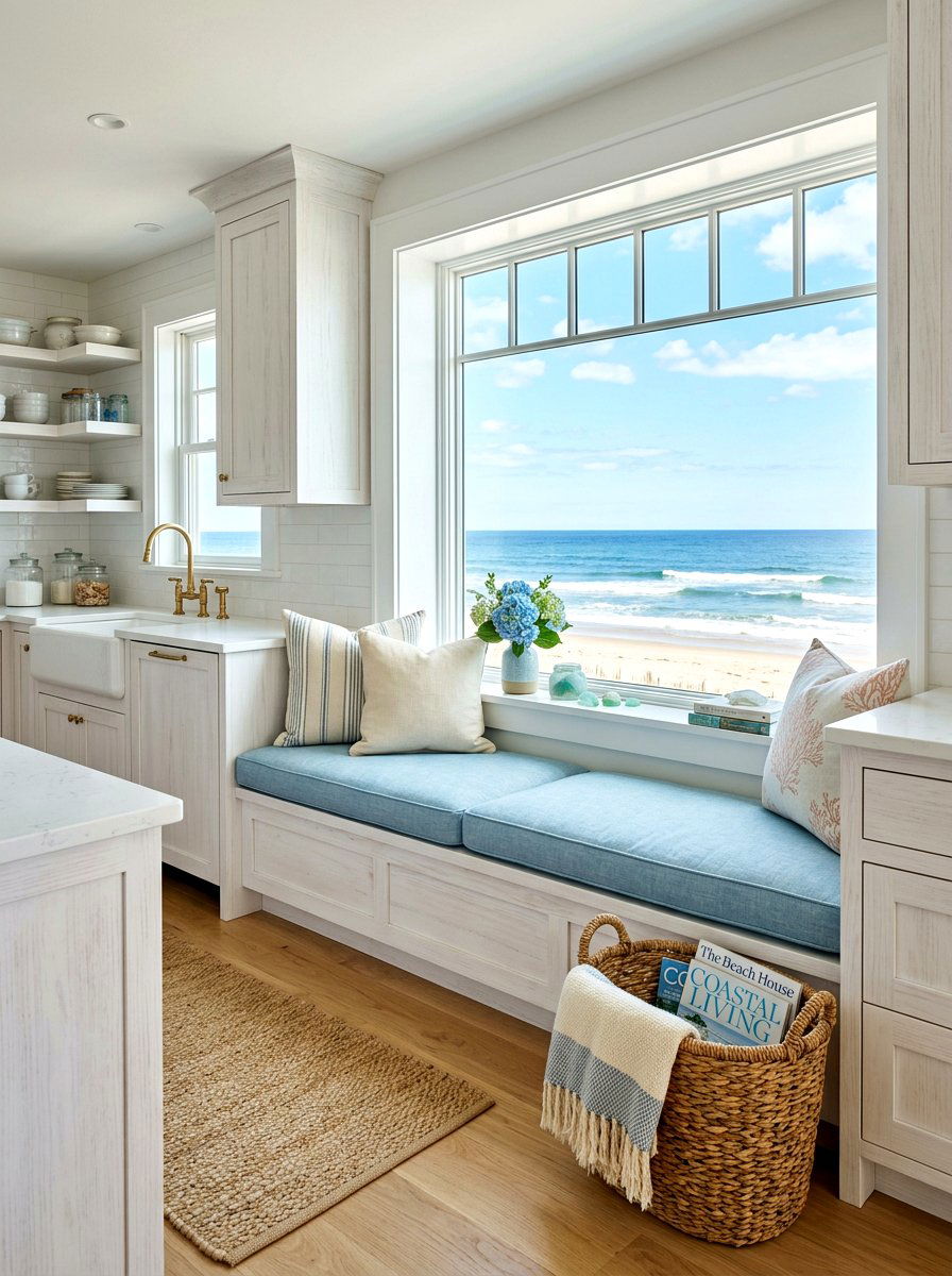Coastal Kitchen Bench - 30 cozy kitchen window seat ideas