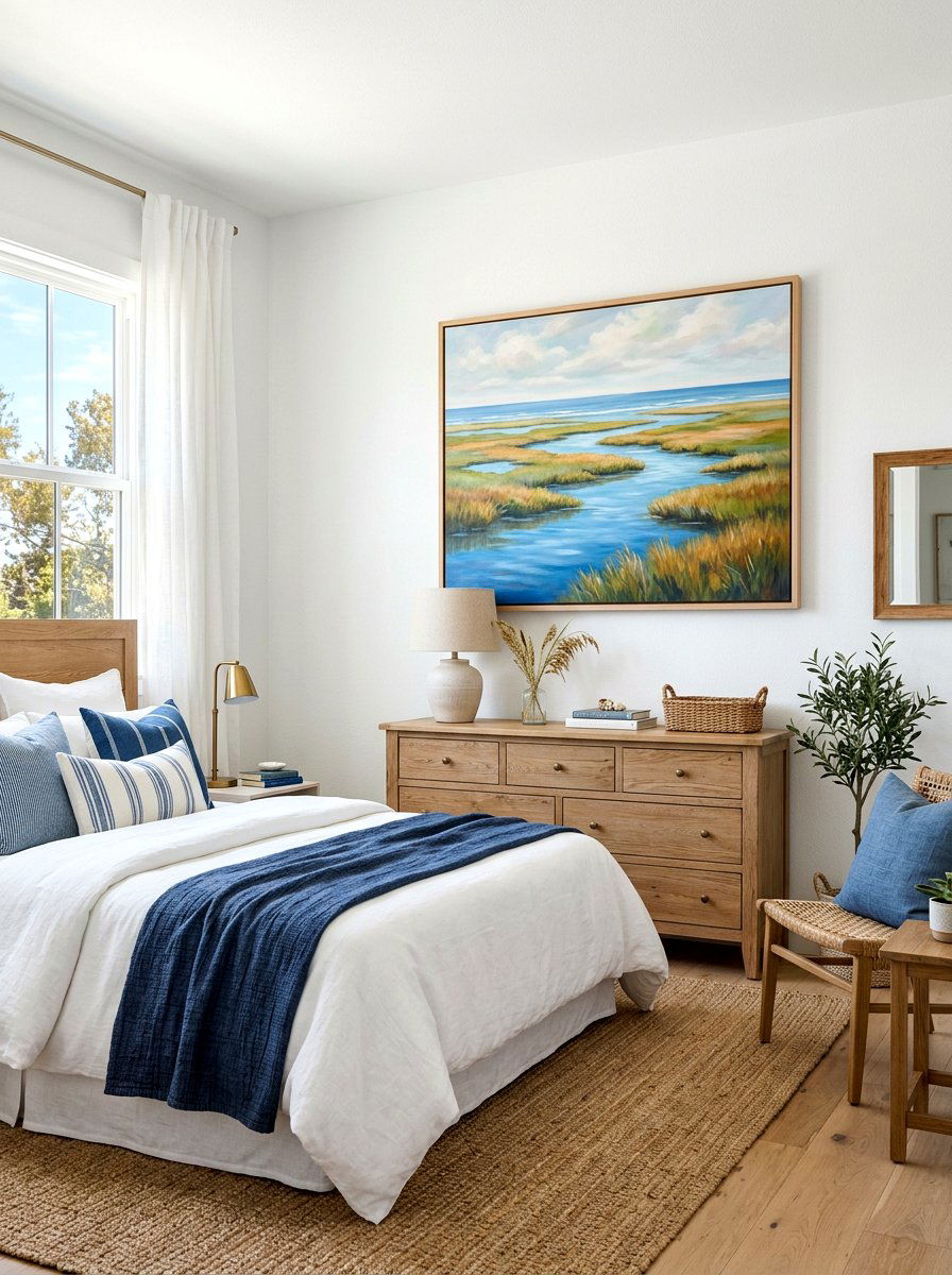 Coastal Landscape Painting - 30 coastal grandmother bedroom ideas