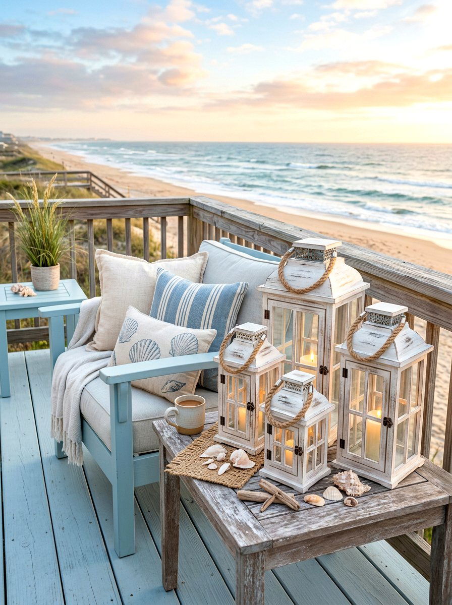 Coastal Lantern Cluster - 30 lantern cluster patio ideas