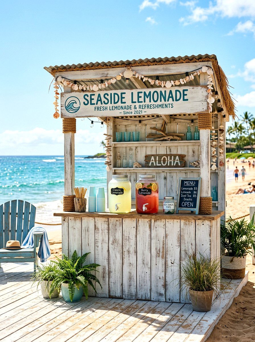 Coastal Lemonade Stand - 30 lemonade stand patio ideas