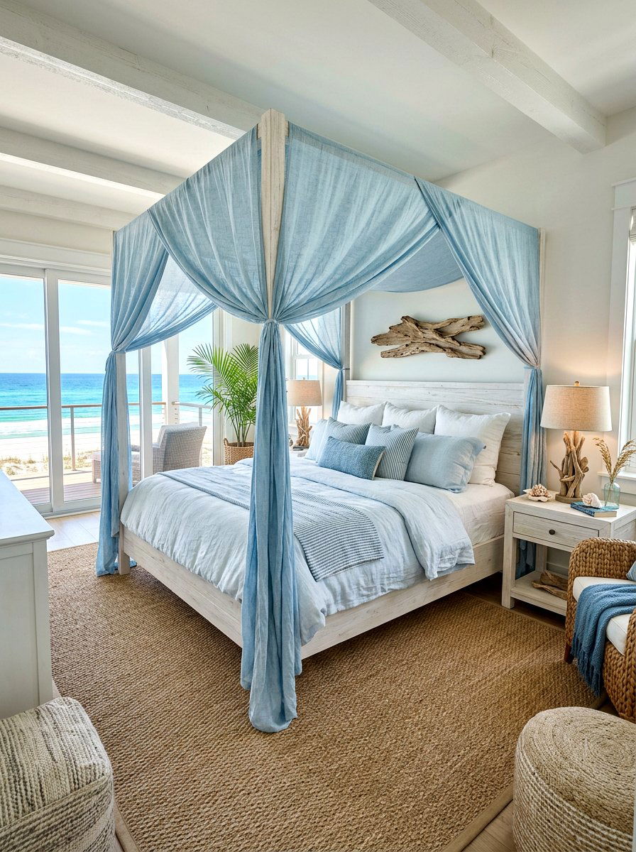 Coastal Linen Canopy Bed - 30 canopy drape bed ideas