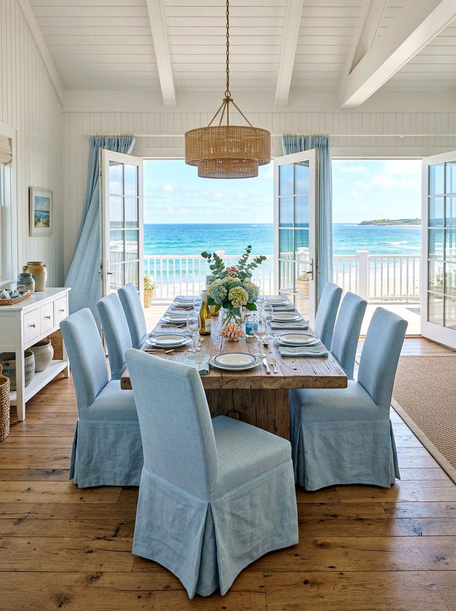 Coastal Linen Skirted Chair - 30 skirted dining chair ideas