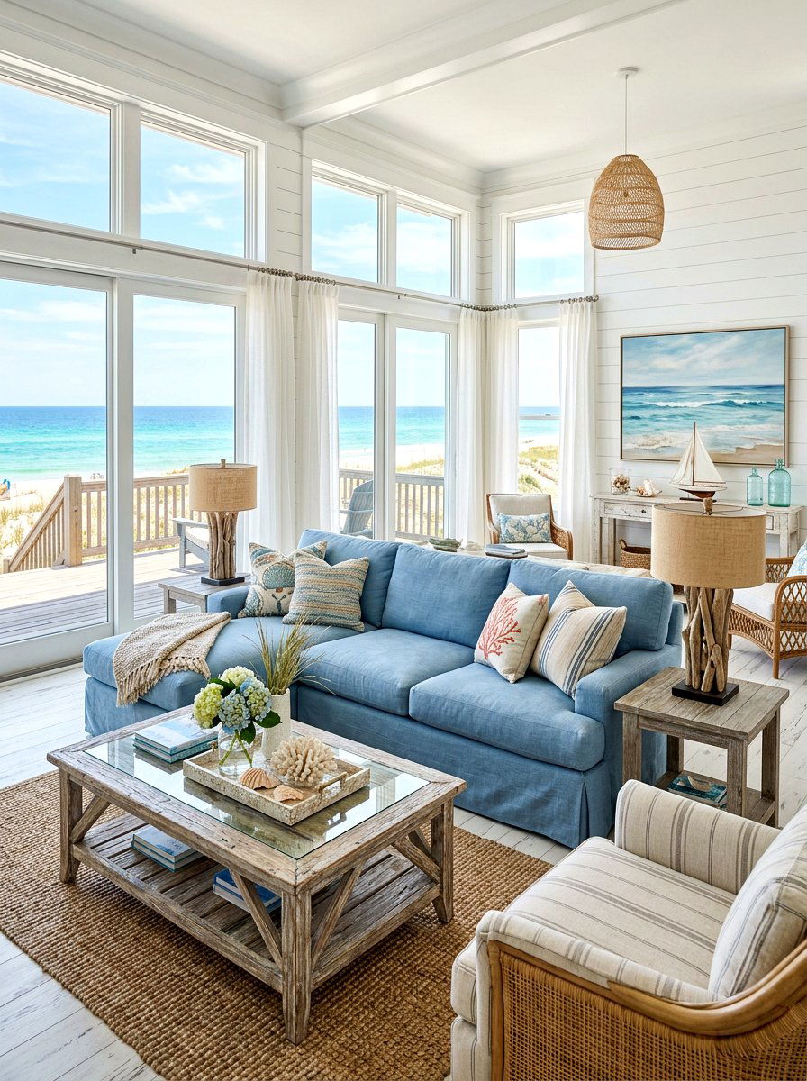 Coastal Living Room - 30 lamp lit living room ideas