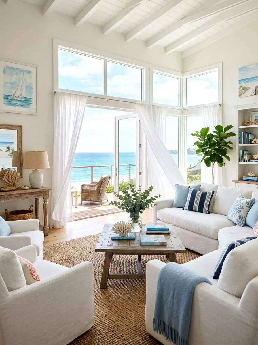Coastal Living Room - 30 rectangle living room layout ideas