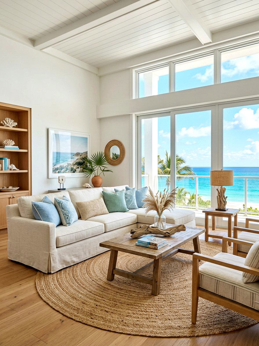 Coastal Living Room Cream Sofa - 30 cream sofa living room ideas